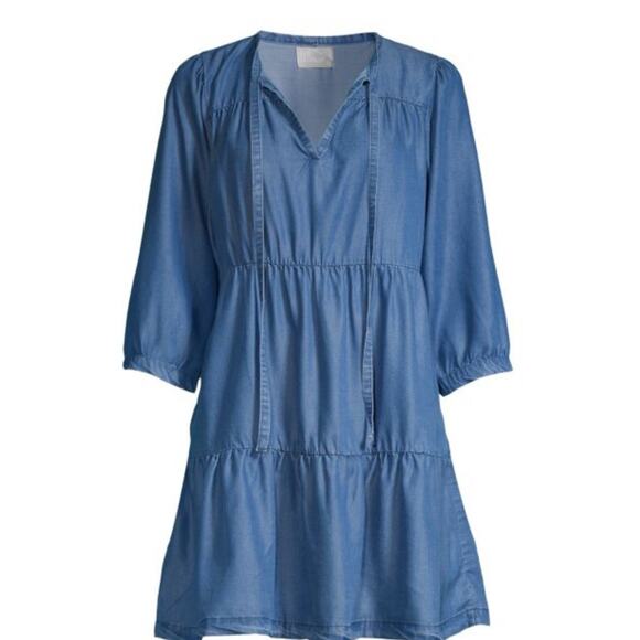 Heroes & Dreamers Dresses & Skirts - Heroes & Dreamers Dress Chambray Denim Tiered 3/4 Sleeve Large boho cottagecore